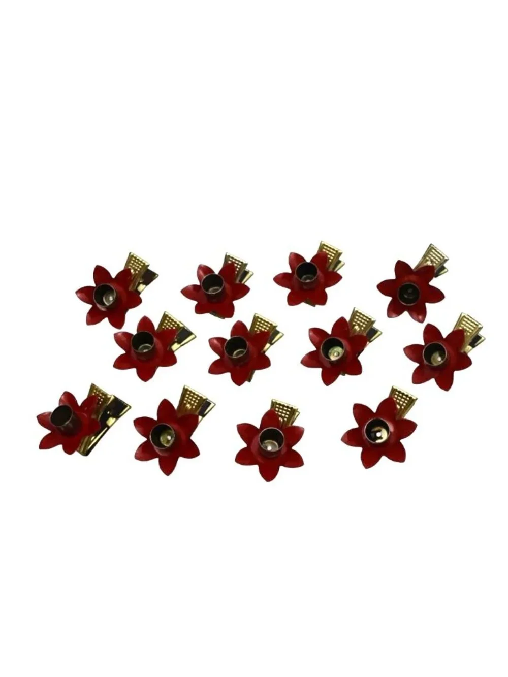 Vintage Red Poinsettia Metal Candle Clips Christmas Tree Decor Set of 12